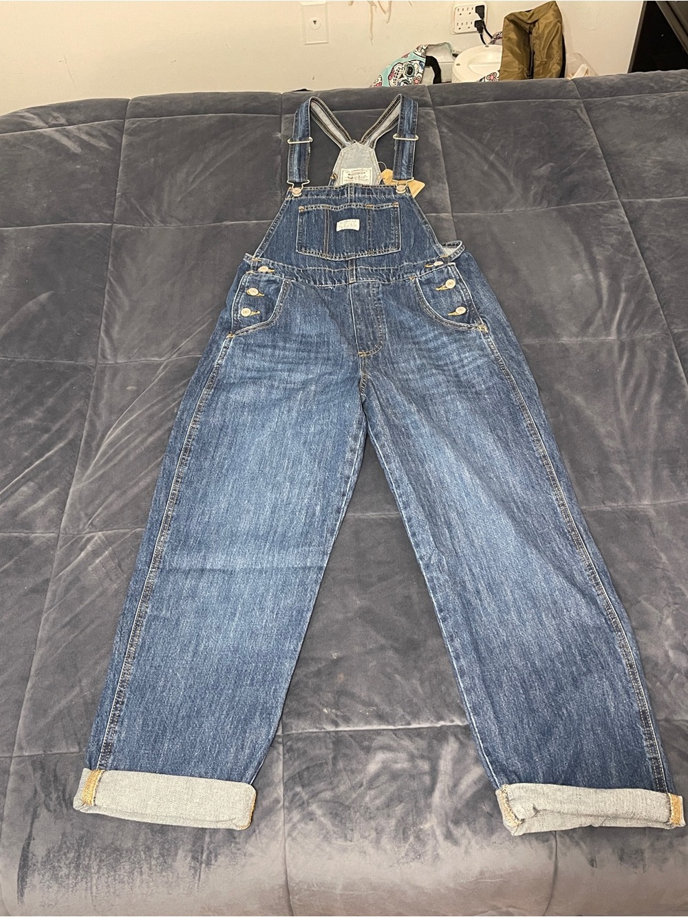 Women's Dark Blue Denim Overalls with Bib Pocket